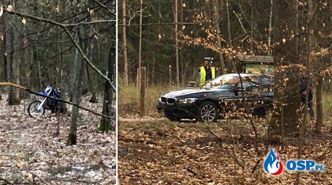 Policjanci rozjechali motocyklistę w lesie