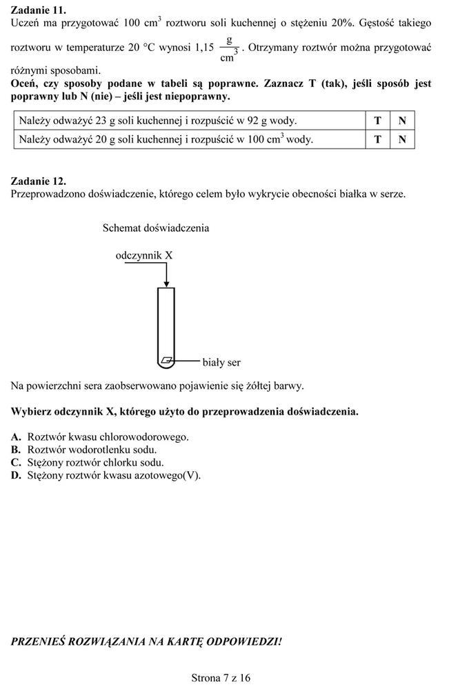 Próbny egzamin gimnazjalny - Przedmioty przyrodnicze