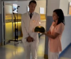 Na dobre i na złe na planie. Asia (Joanna Pach-Żbikowska), Falkowicz (Michał Żebrowski)