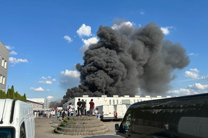 Mazowieckie. Pożar hali w Wólce Kosowskiej. Trwa ewakuacja i gaszenie obiektu [ZDJĘCIA]