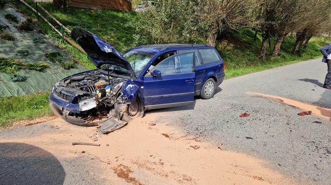 Groźny wypadek pod Nowym Sączem. Motocyklista zderzył się z osobówką