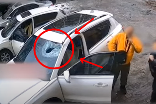 Kierowca miał wiele szczęścia, bryła lodu przebiła przednią szybę jego samochodu! [WIDEO]