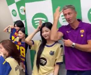 Robert Lewandowski otoczony przez kobiety. Sceny w Korei Południowej. Jego reakcja była wymowna