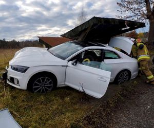 Fatalny wypadek pod Poddębicami. 33-latka z audi staranowała przystanek [ZDJĘCIA].