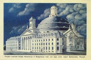 Projekt kościoła powstał w 1924 roku i był wzorowany na rzymskim Panteonie