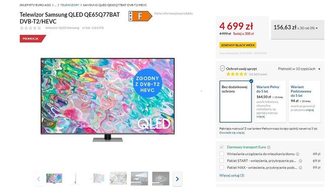 Telewizor Samsung QLED QE65Q77BAT DVB-T2/HEVC