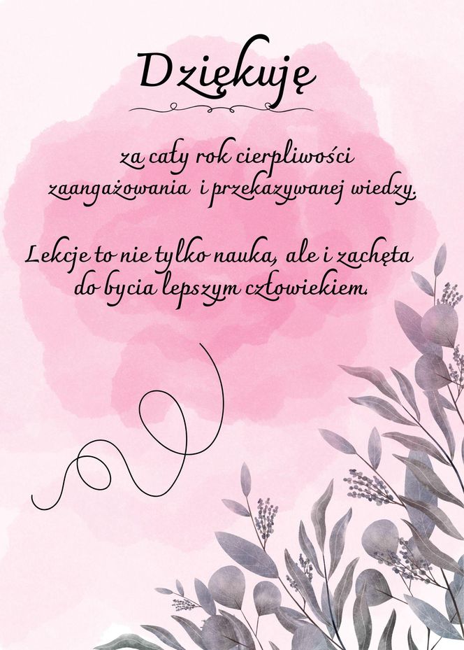 Podziękowanie dla nauczyciela do druku