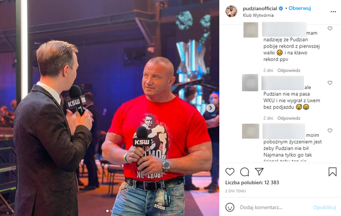 Mariusz Pudzianowski świadkiem wymiany na Instagramie