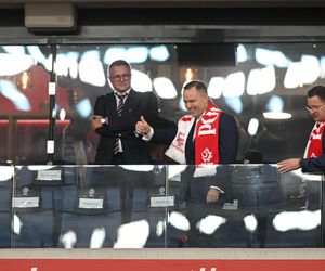 Karol Nawrocki na meczu Polska - Finlandia