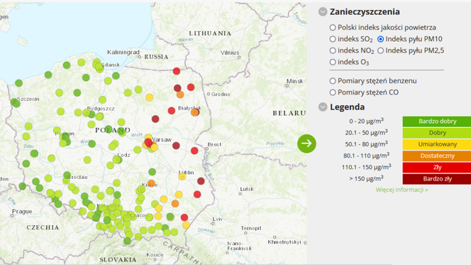 Jakość powietrza nad Polską - GIOŚ
