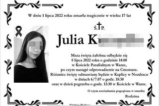 Znana jest data pogrzebu 17-letniej Julii, która zginęła z tatą w Borku Starym 