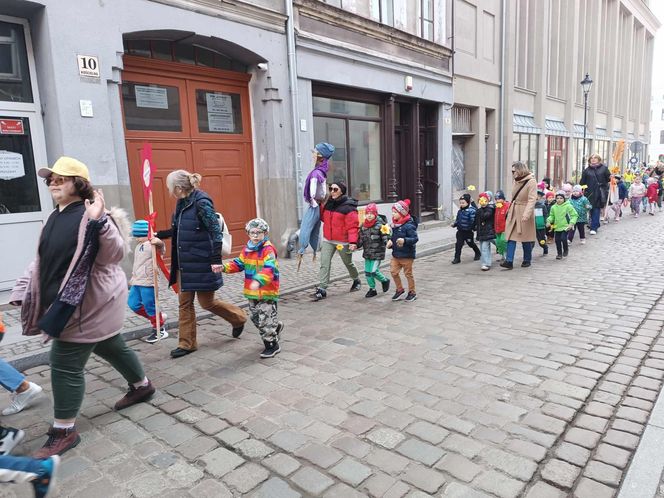 Przemarsz przedszkolaków z marzannami ulicami Grudziądza