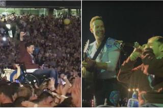 Fan Coldplay na wózku przeleciał nad tłumem i wystąpił z zespołem