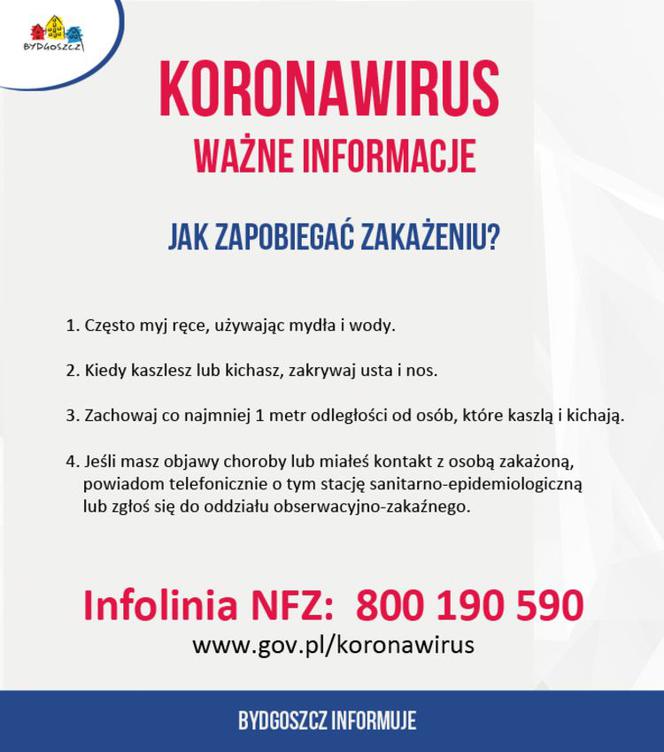 Koronawirus w Polsce. Urząd miasta w Bydgoszczy ostrzega mieszkańców 