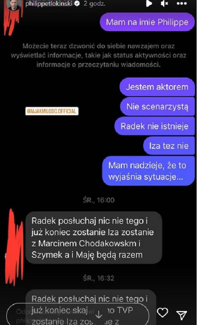 Radek (Philippe Tłokiński) pokazał na Instagramie wiadomość od fana 