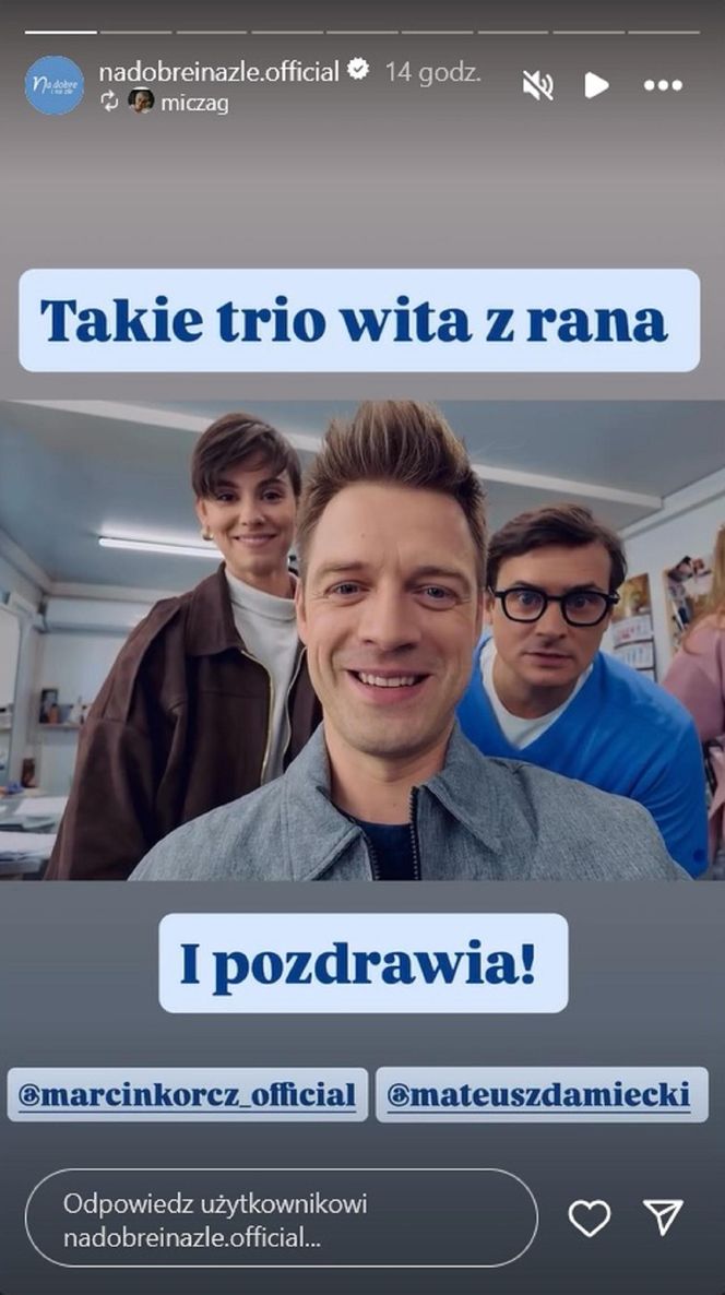 Na dobre i na złe. Blanka (Pola Gonciarz), Mario (Marcin Korcz), Krzysztof Radwan (Mateusz Damięcki)