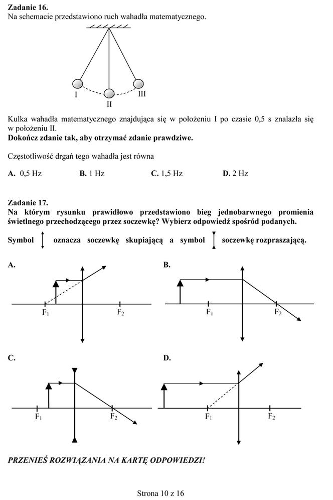 Próbny egzamin gimnazjalny - Przedmioty przyrodnicze