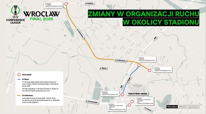 Finał Ligi Konferencji Europy 2025 we Wrocławiu - zmiany w organizacji ruchu