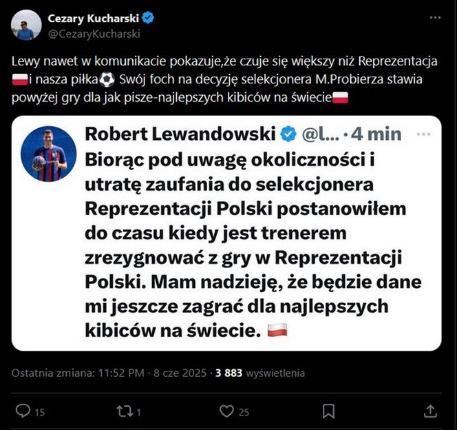 Świat sportu o odejściu Lewandowskiego z kadry
