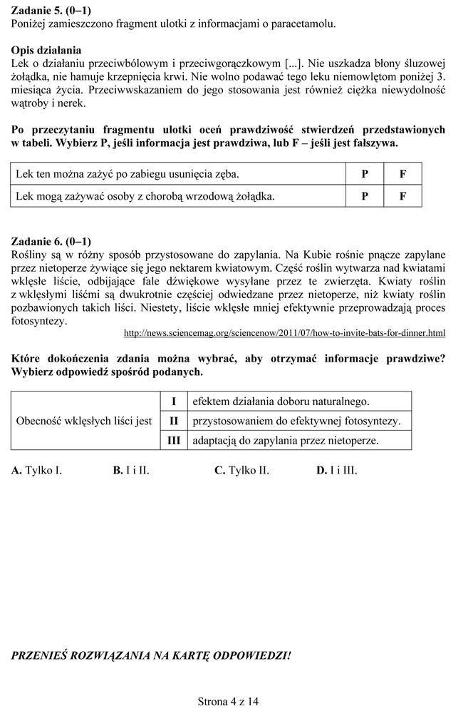 EGZAMIN GIMNAZJALNY 2013 PRZEDMIOTY PRZYRODNICZE - ARKUSZE, ODPOWIEDZI