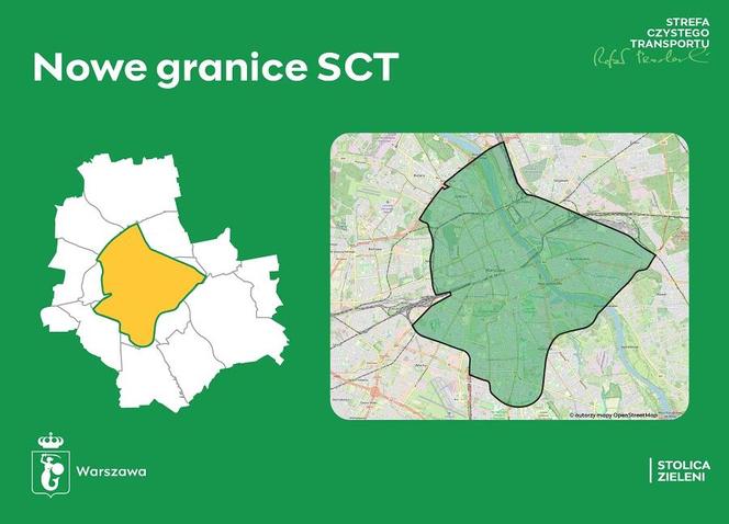 Mapa poszerzonej strefy czystego transportu w Warszawie
