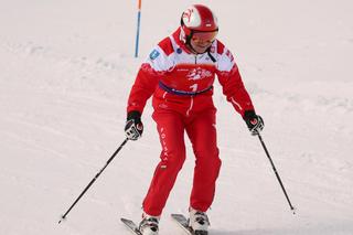 Prezydent Andrzej Duda podczas 10. edycji charytatywnych zawodów 12H Slalom Maraton Zakopane 2024 na Kasprowym Wierchu