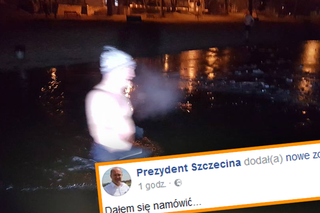 Lodowata kąpiel prezydenta Szczecina. Od patrzenia robi się naprawdę zimno!