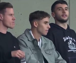 Marc-Andre ter Stegen, Fermin Lopez i Joan Garcia podzcas meczu FC Barcelona- PSG