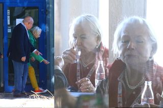 Bożena Dykiel nad morzem dogadza sobie z kieliszkiem. Rybka lubi pływać. Zdjęcia paparazzi