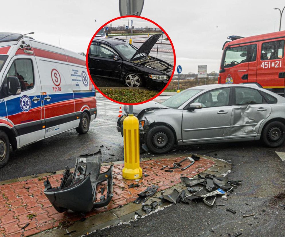 Ostrowiec Świętokrzyski. Dwa volvo roztrzaskane na skrzyżowaniu, są ranni