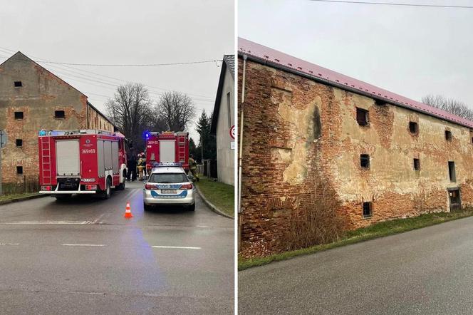 W Małopolsce zawalił się zabytkowy spichlerz. Gruzy leżą na drodze