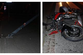 Grudziądz: Policjanci odebrali prawo jazdy motocykliście, który uderzył w słup z latarnią oświetleniową