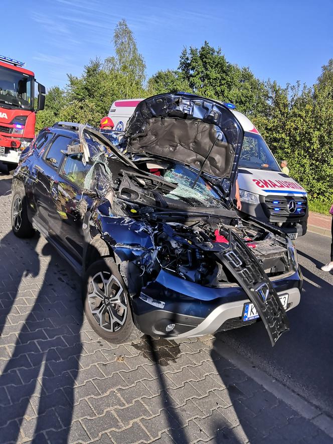 Wypadek we Wrzosowej. Kierowca w ciężkim stanie