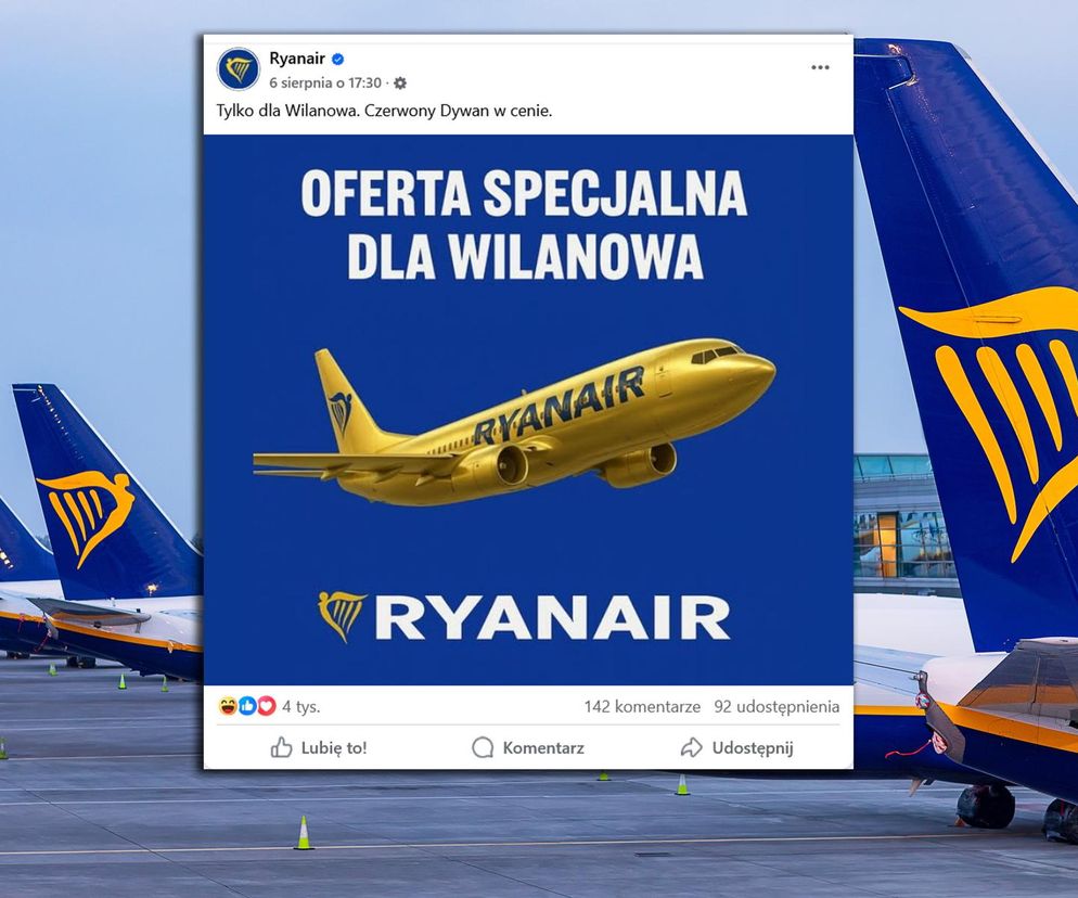 Samolot ze złota tylko dla mieszkańców Wilanowa. Ryanair kpi: Czerwony dywan w cenie