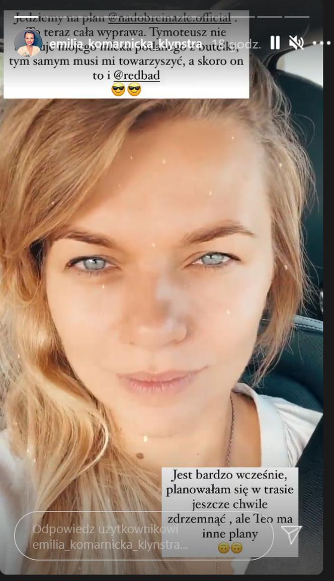Emilia Komarnicka-Klynstra na Instagramie w drodze na plan "Na dobre i na złe"