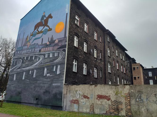 Kazimierz Kutz na galopującym koniu w Szopienicach. Tak wygląda nowy mural. ZDJĘCIA