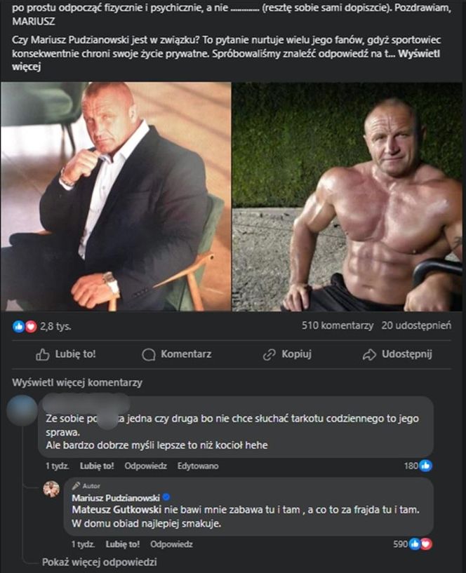 Mariusz Pudzianowski szczerze o kobietach