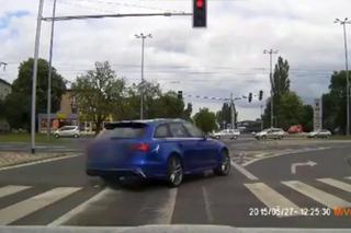 Nowiutkie Audi RS6 Avant roztrzaskane w Poznaniu! Czerwone światło i tramwaj