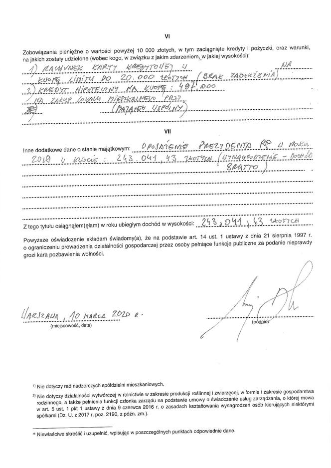 Oświadczenie majątkowe Andrzeja Dudy