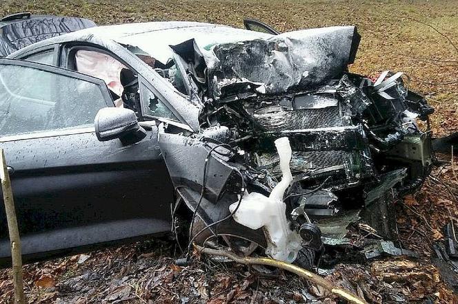 Stracił kontrolę na łuku drogi i wjechał w drzewo. Dwie osoby trafiły do szpitala