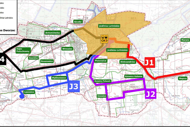 Mapa nowych autobusów w gminie Jedlnia - Letnisko.