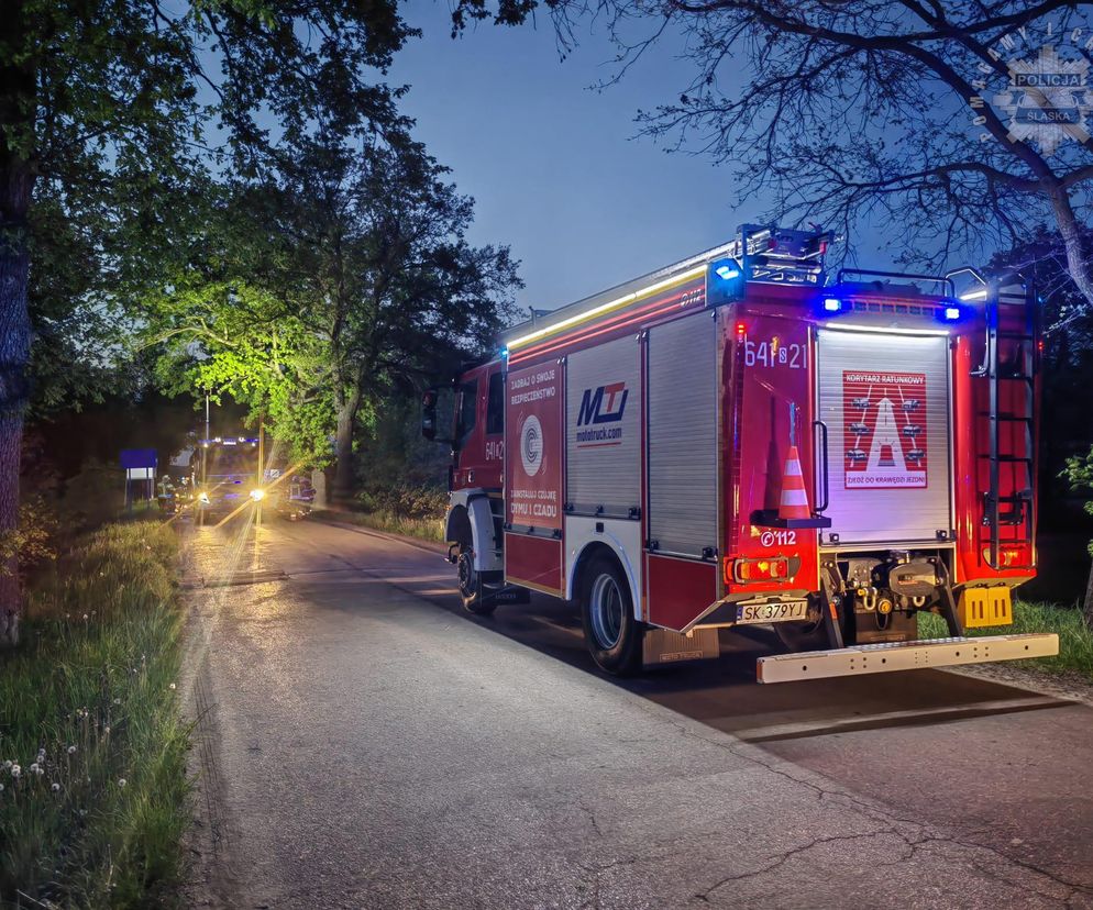 Śmiertelny wypadek w Tychach. Samochód spłonął, kierowca nie żyje 