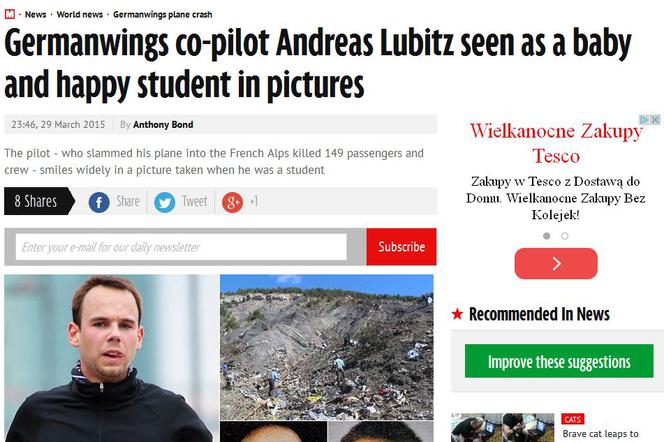 Andreas Lubitz jako słodki bobas. To dziecko zabiło 150 osób!