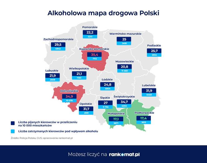 Alkoholowa mapa drogowa Polski. Gdzie jest woj. śląskie?