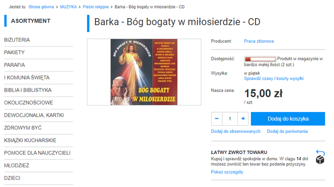 To ojciec Rydzyk sprzedaje w swoim sklepie. Są gry biblijne, komórki, a nawet pamiątki z Peru