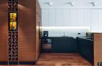 Matowa kuchnia w męskim apartamencie w stylu nowoczesnym
