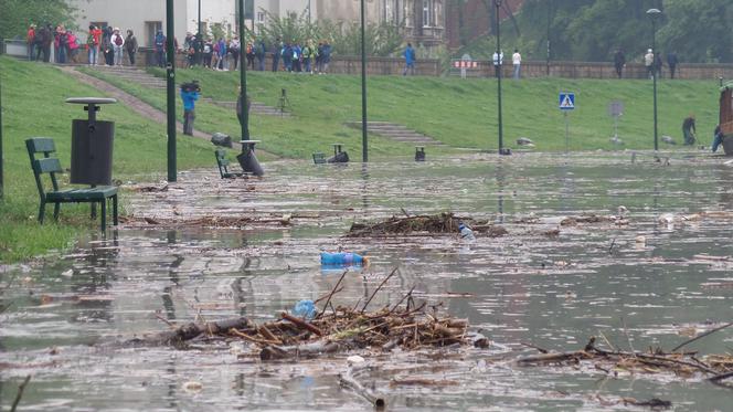 Powódź w Krakowie 24.05.2019: Fala kulminacyjna na Wiśle: zalane bulwary, "okropny widok" [ZDJĘCIA]