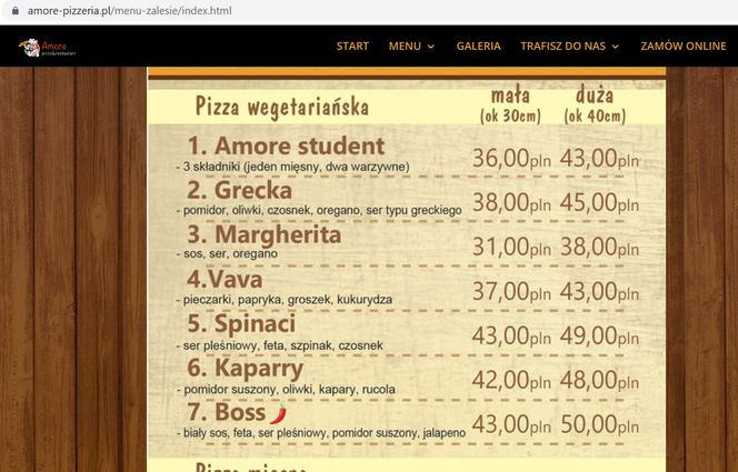 Pizzeria Amore - ceny 2023