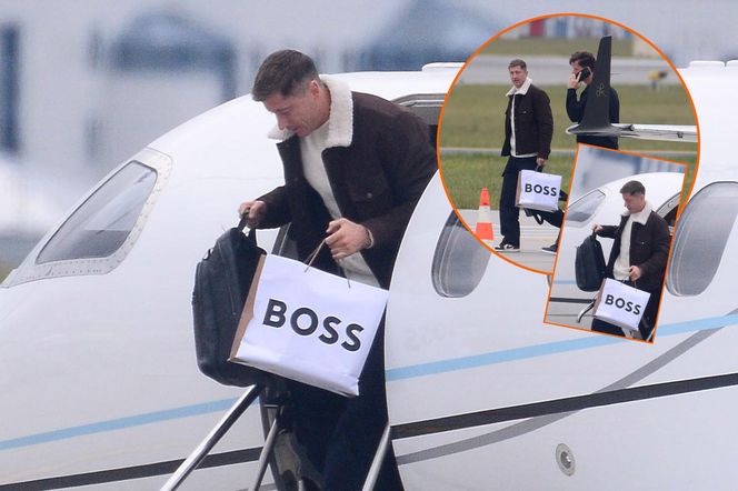 Robert Lewandowski ze szpanerką siatą wysiadł z samolotu