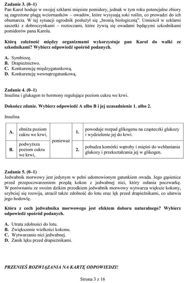 EGZAMIN GIMNAZJALNY 2014 PRZYRODA, BIOLOGIA, GEOGRAFIA: ARKUSZE OFICJALNE Z CKE + ODPOWIEDZI